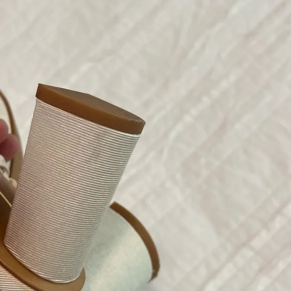 Dolce Vita Beige Silk Double Strap Braided Heels Pheby Size 6 Square Toe - Picture 10 of 11